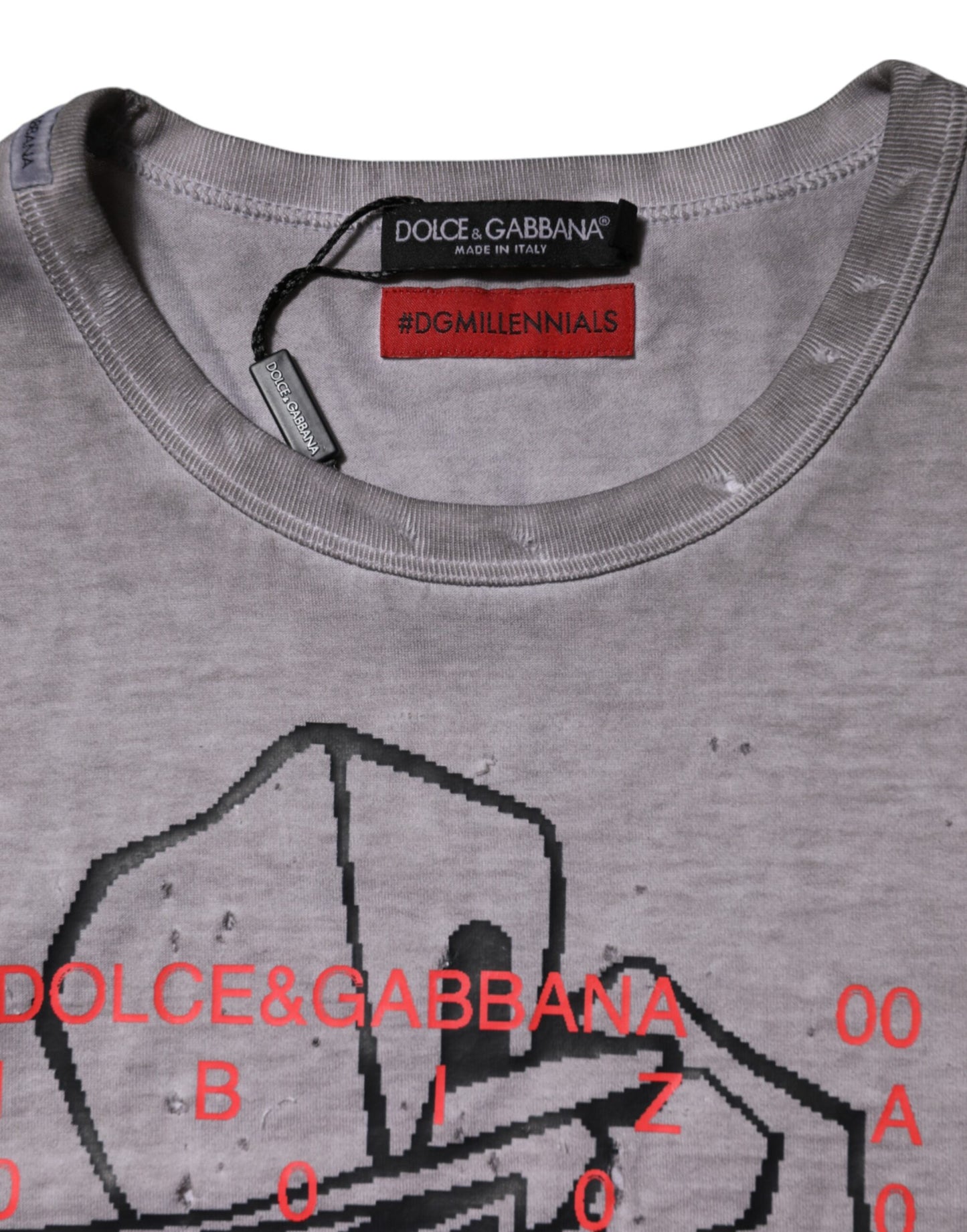 Dolce & Gabbana Gray Graphic Print Cotton Crew Neck T-shirt