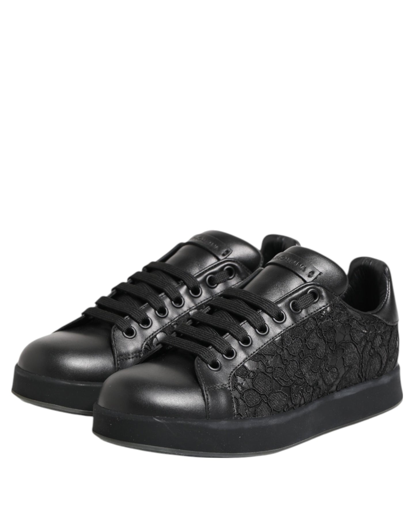 Dolce & Gabbana Black Floral Lace Low Top Sneakers Shoes