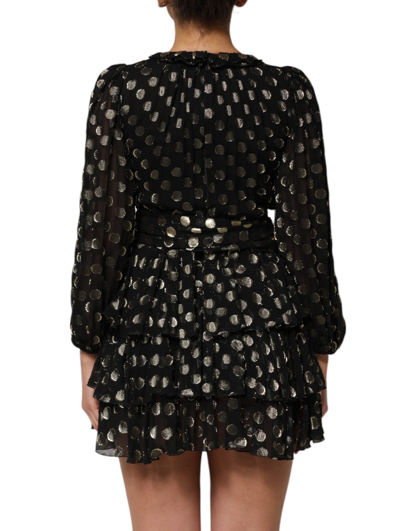 Dolce & Gabbana Black Gold Polka Dot Silk Brocade Mini Dress