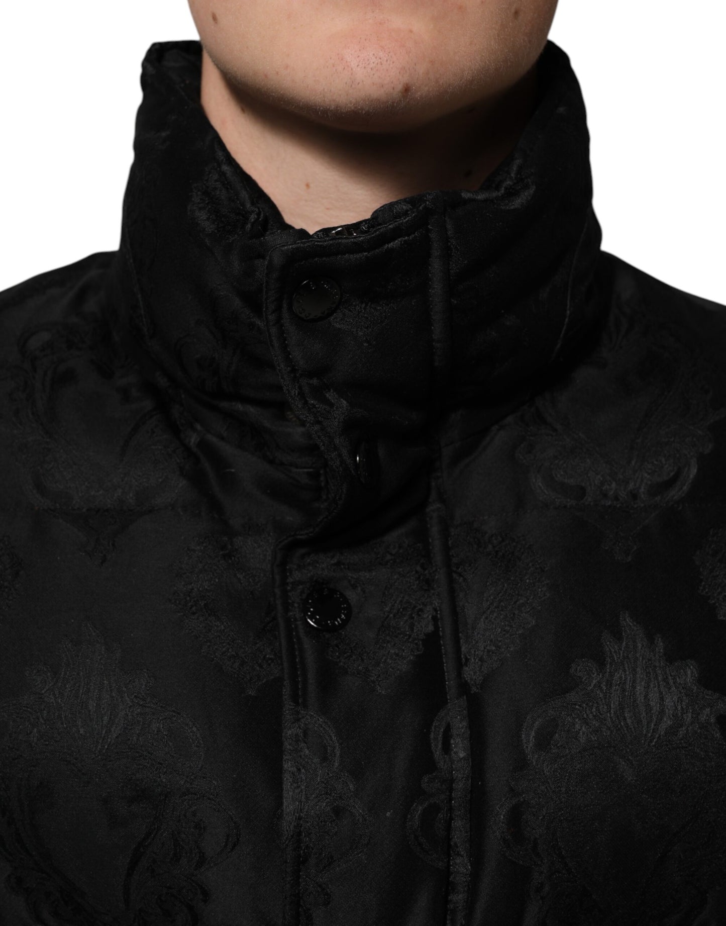 Dolce & Gabbana Black Jacquard Quilted Puffer Bomber Jacket