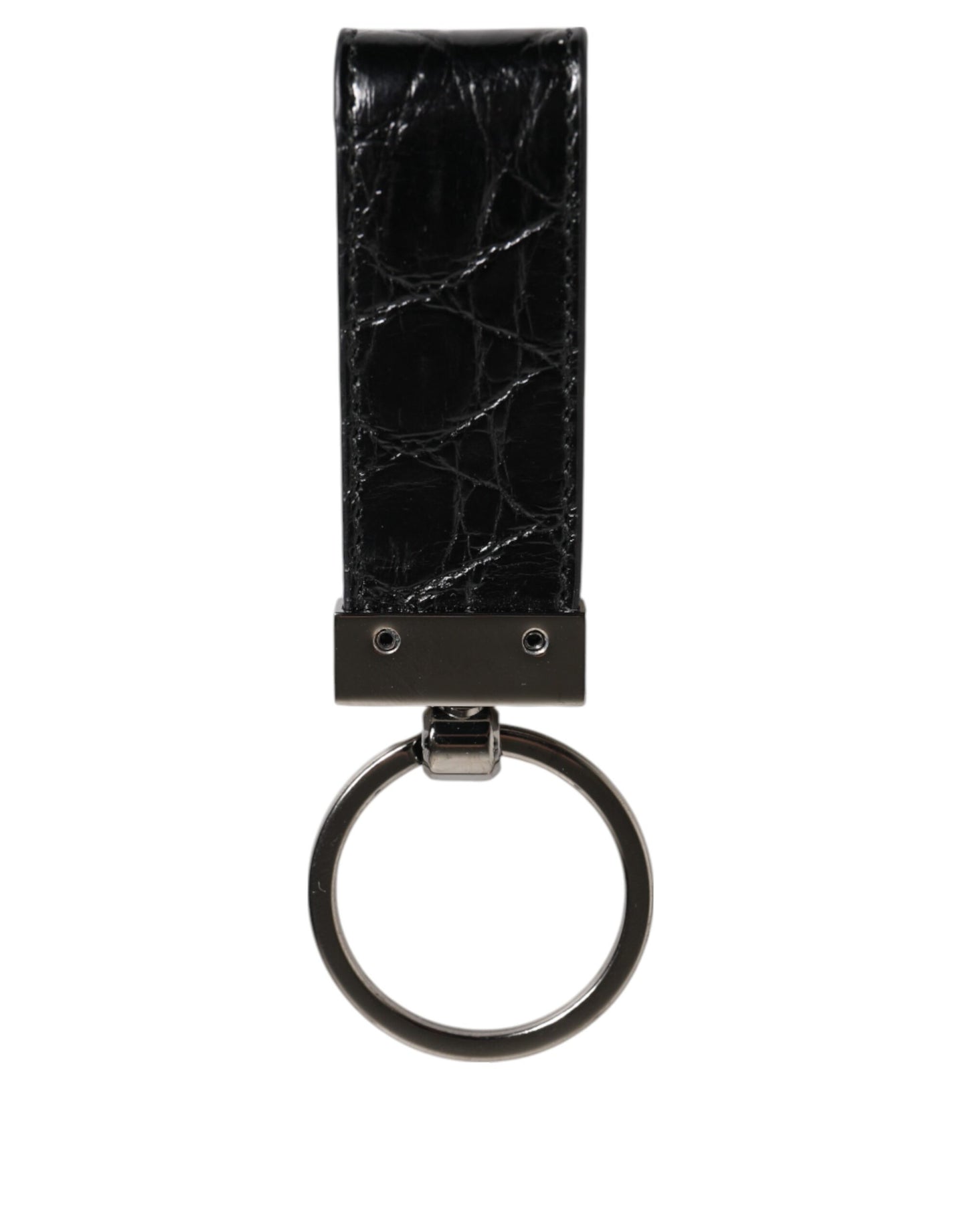 Dolce & Gabbana Black Leather Logo Metal Ring Keychain Holder Men Keyring