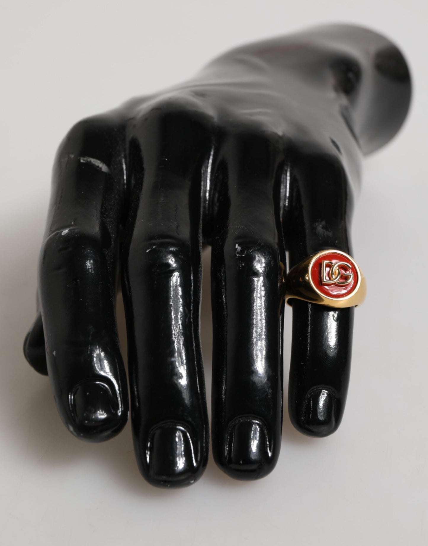 Dolce & Gabbana Gold Tone Real Brass Red DG Logo Men Ring