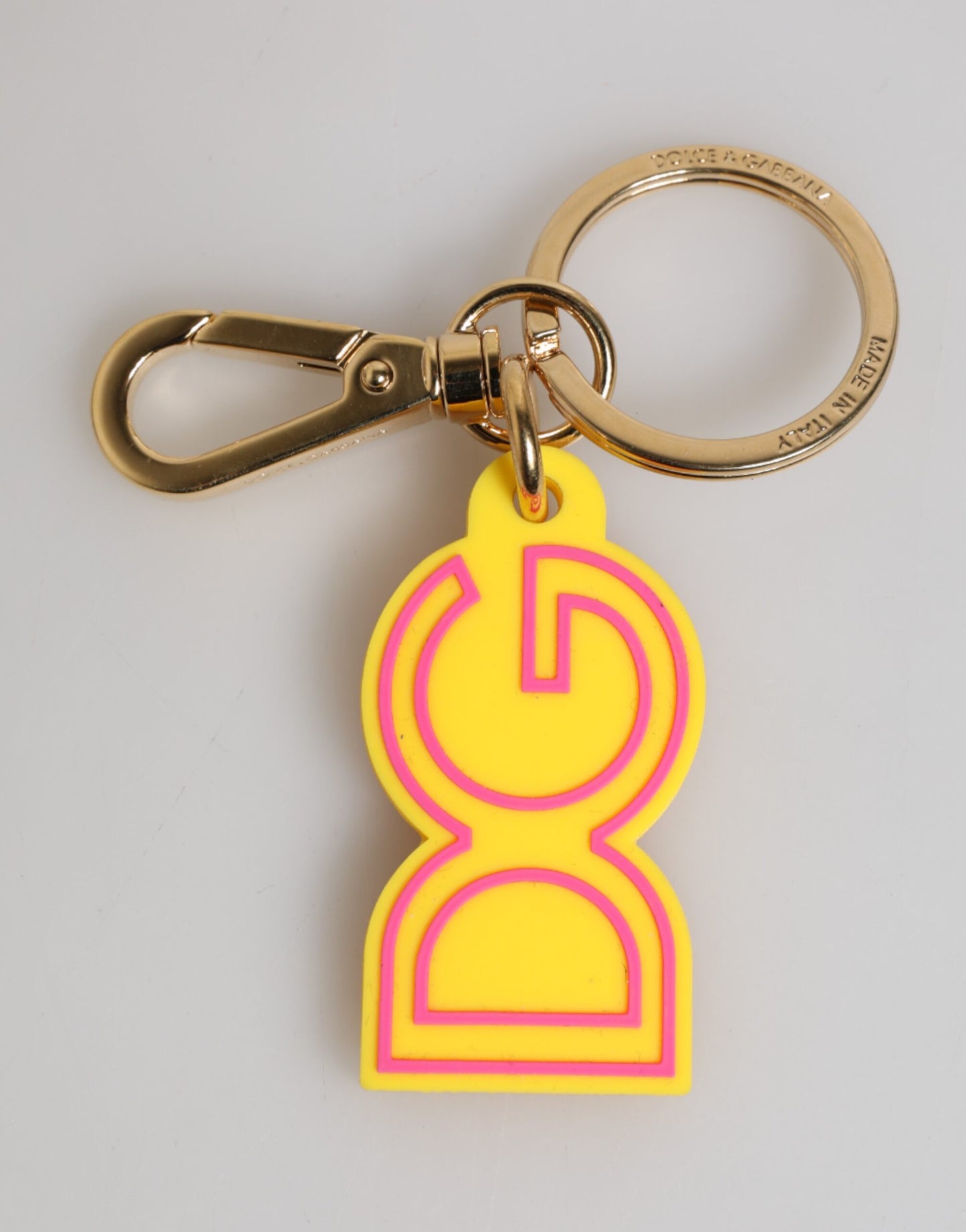 Dolce & Gabbana Yellow Rubber Gold Tone Metal DG Logo Keyring Keychain
