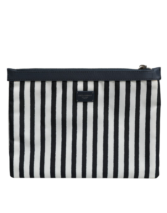 Dolce & Gabbana Black White Striped Logo Plaque Clutch Borse Pouch Bag