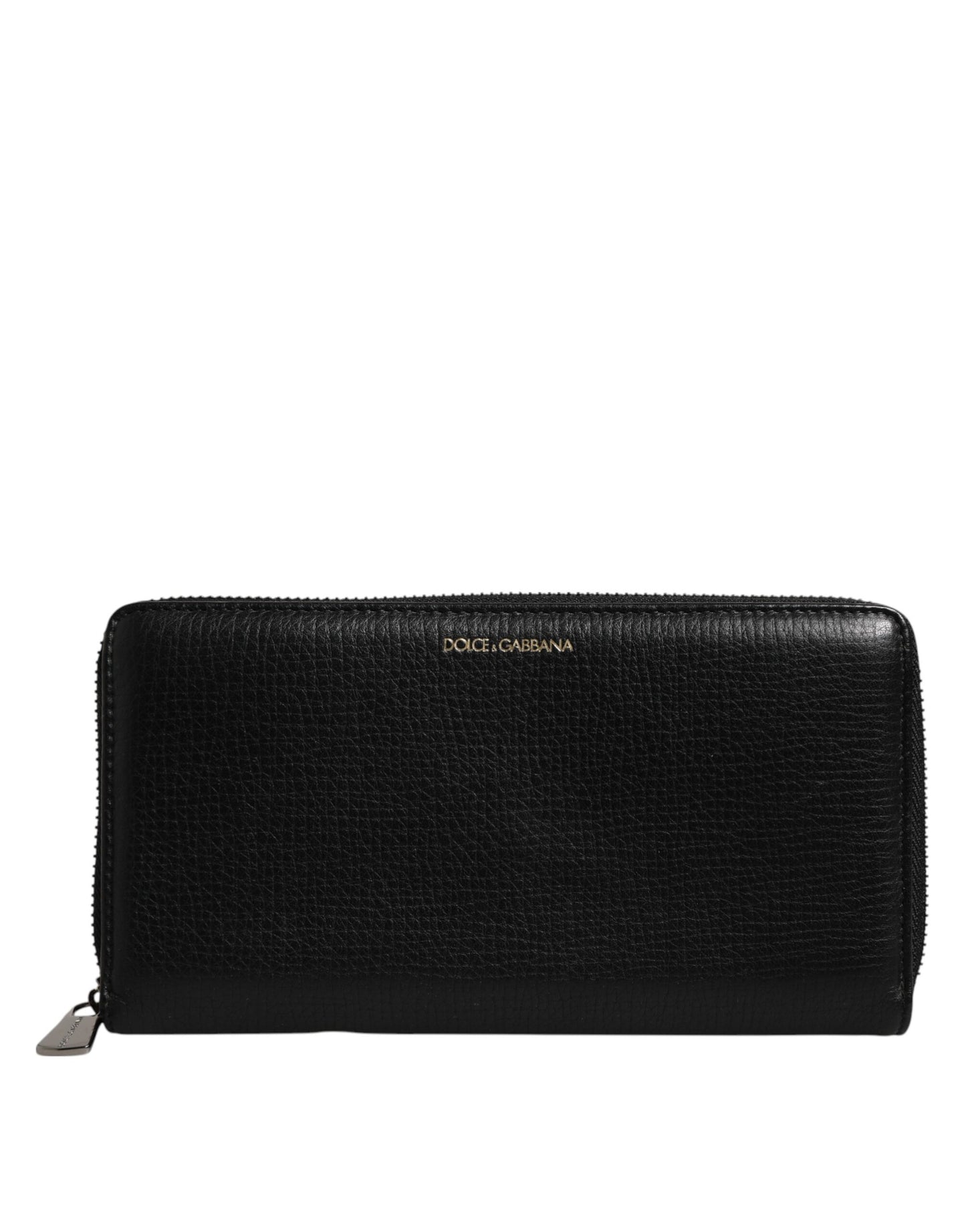 Dolce & Gabbana Black Calfskin Leather Logo Zip Around Continental Wallet