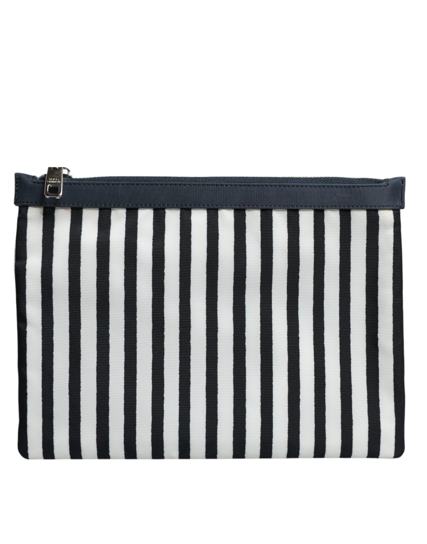 Dolce & Gabbana Black White Striped Logo Plaque Clutch Pouch Bag