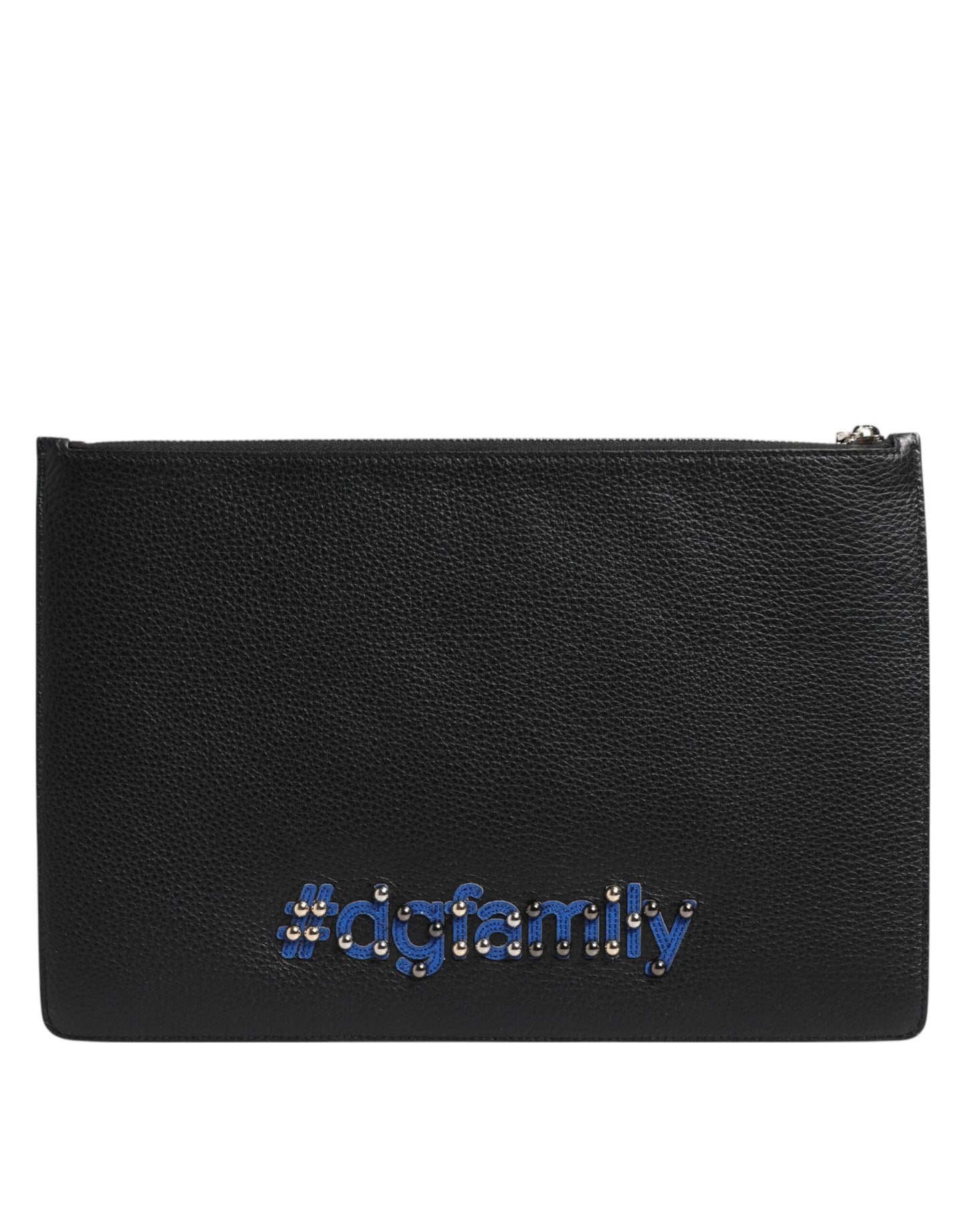 Dolce & Gabbana Black Leather #DGFAMILY Embellished Men Clutch Pouch Bag