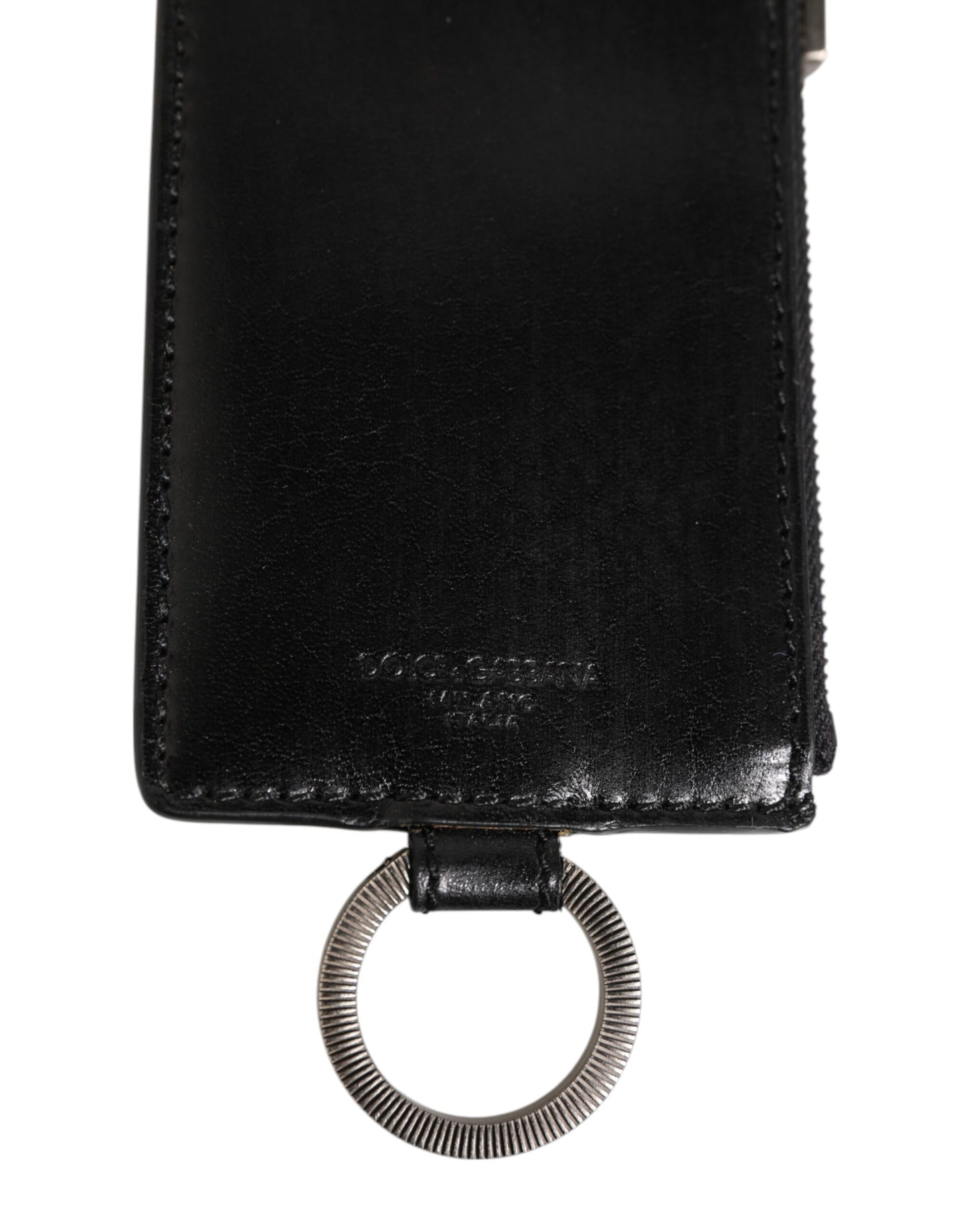 Dolce & Gabbana Black Leather Logo Embossed Lanyard Card Holde Wallet