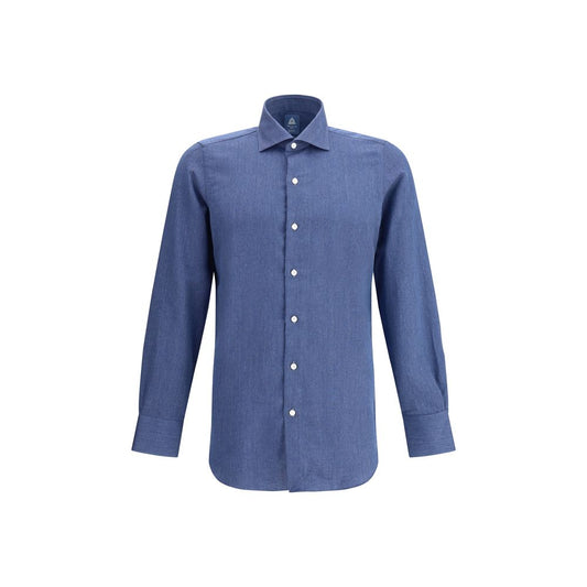 Finamore Blue Cotton Dress Shirt