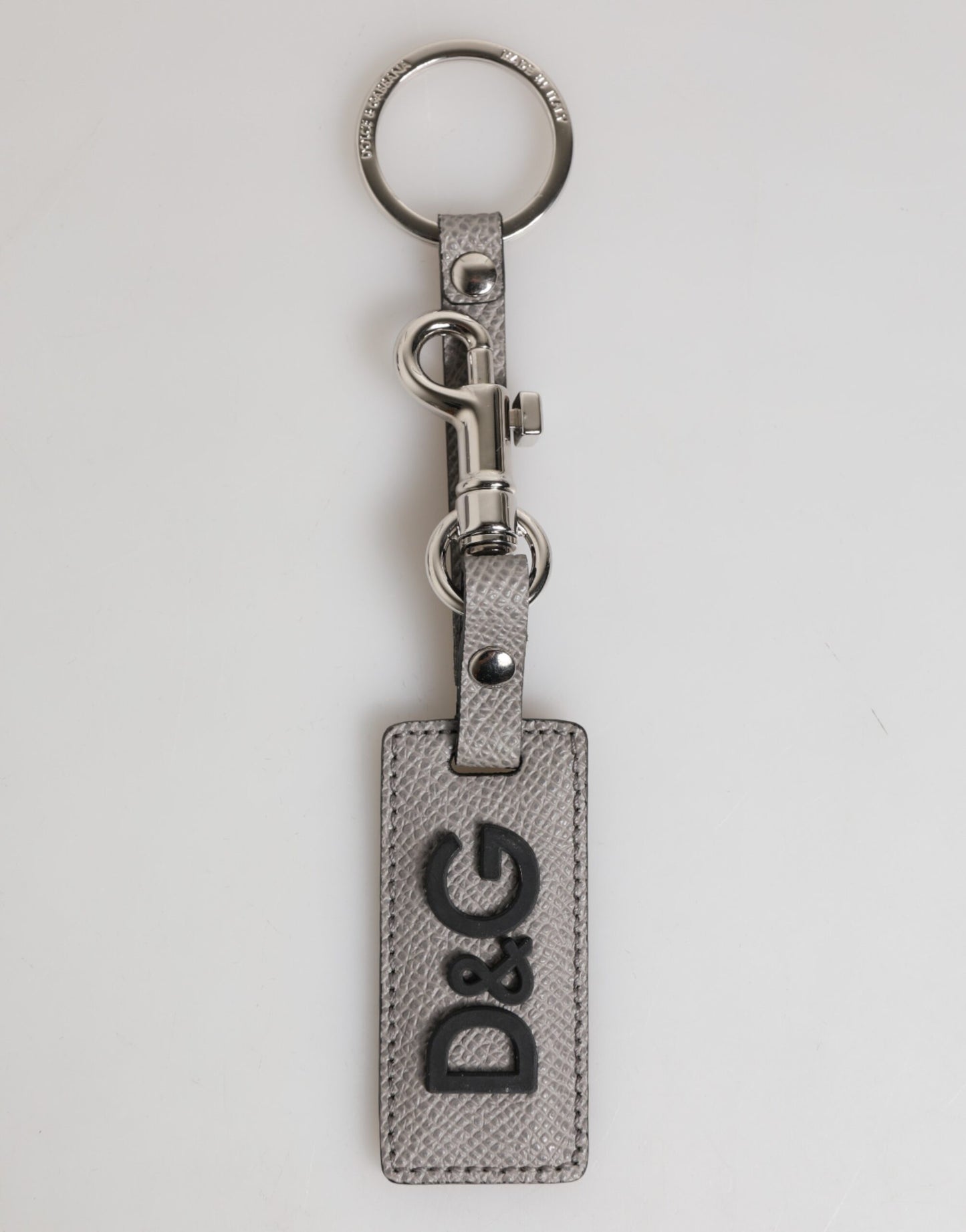 Dolce & Gabbana Gray Leather Logo Metal Ring Keychain Holder Men Keyring