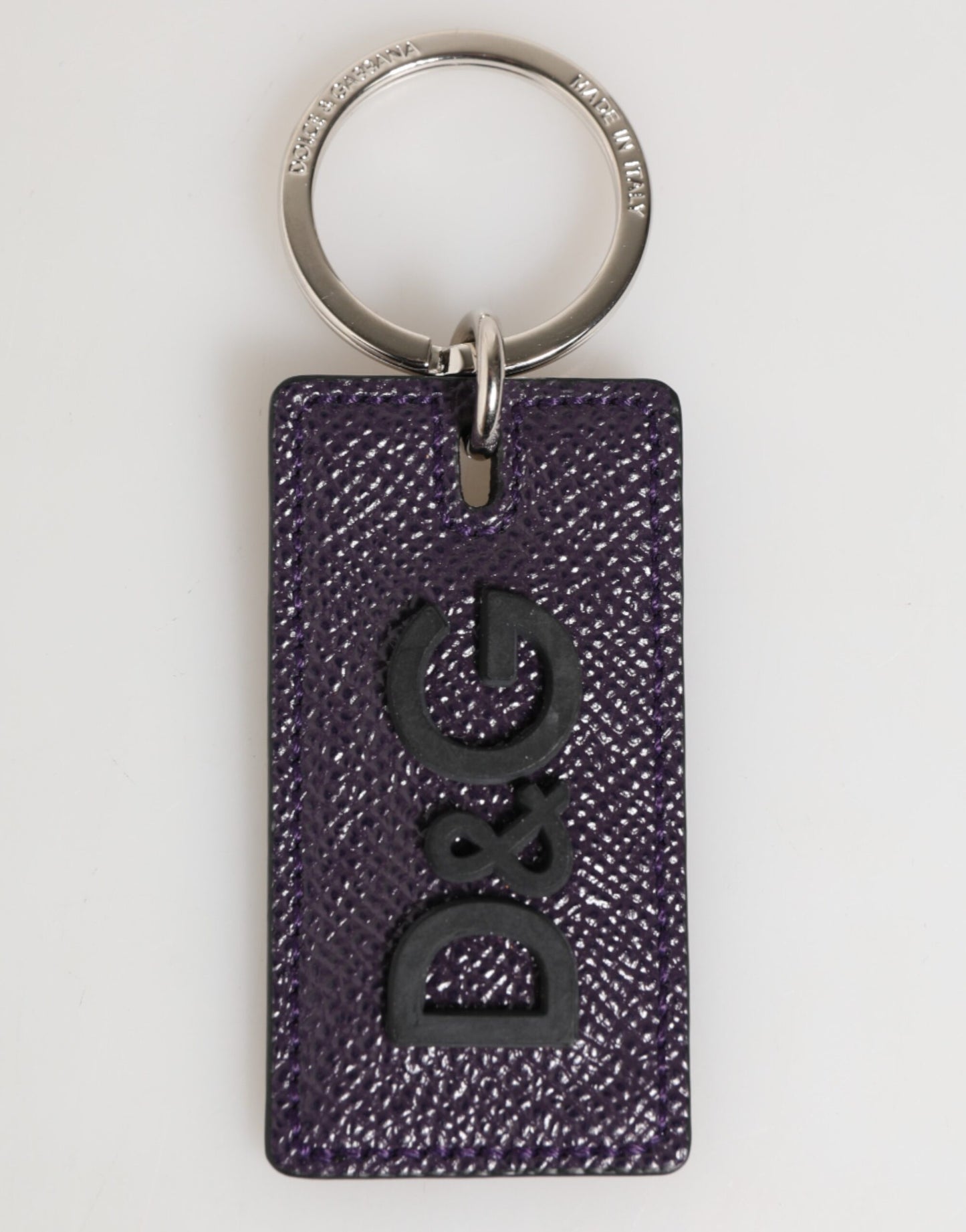 Dolce & Gabbana Violet Leather Logo Metal Ring Men Keychain Keyring