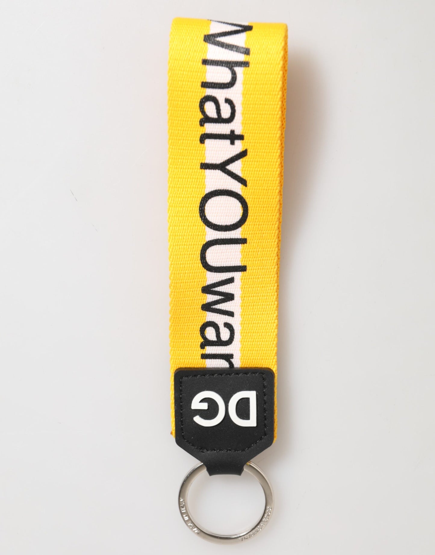 Dolce & Gabbana Yellow Logo Polyester Silver Brass Holder Keychain Keyring