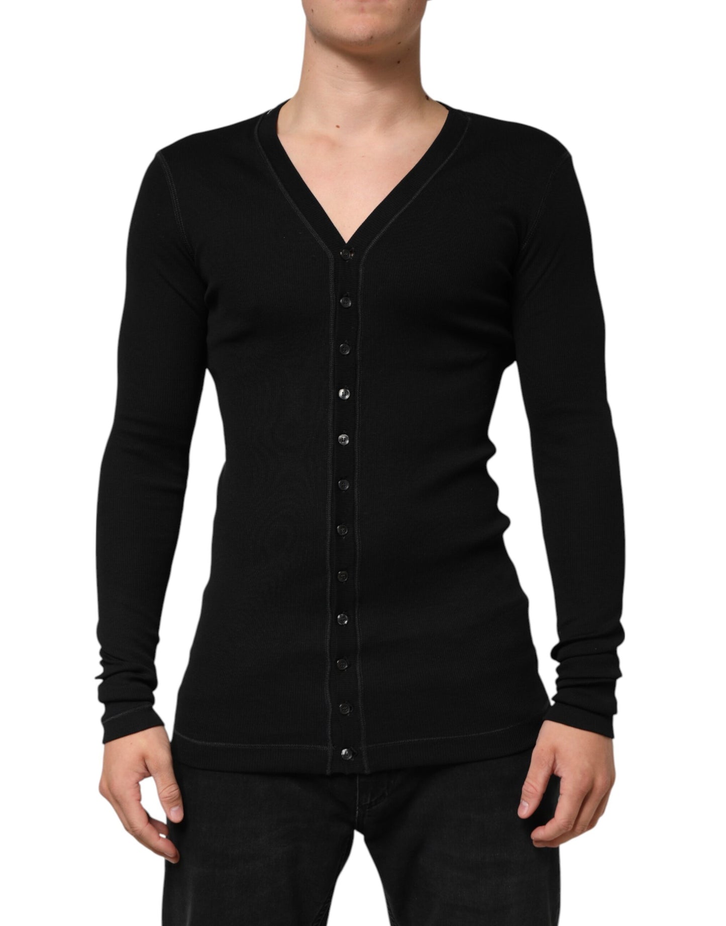 Dolce & Gabbana Black Cotton Button Up Men Cardigan Sweater
