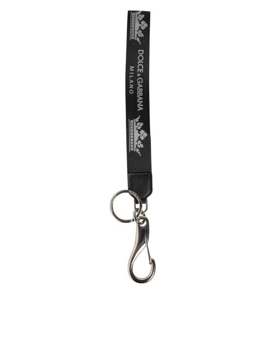 Dolce & Gabbana Black Silver Nylon DG Crown Men's Holder Keychain Keyring