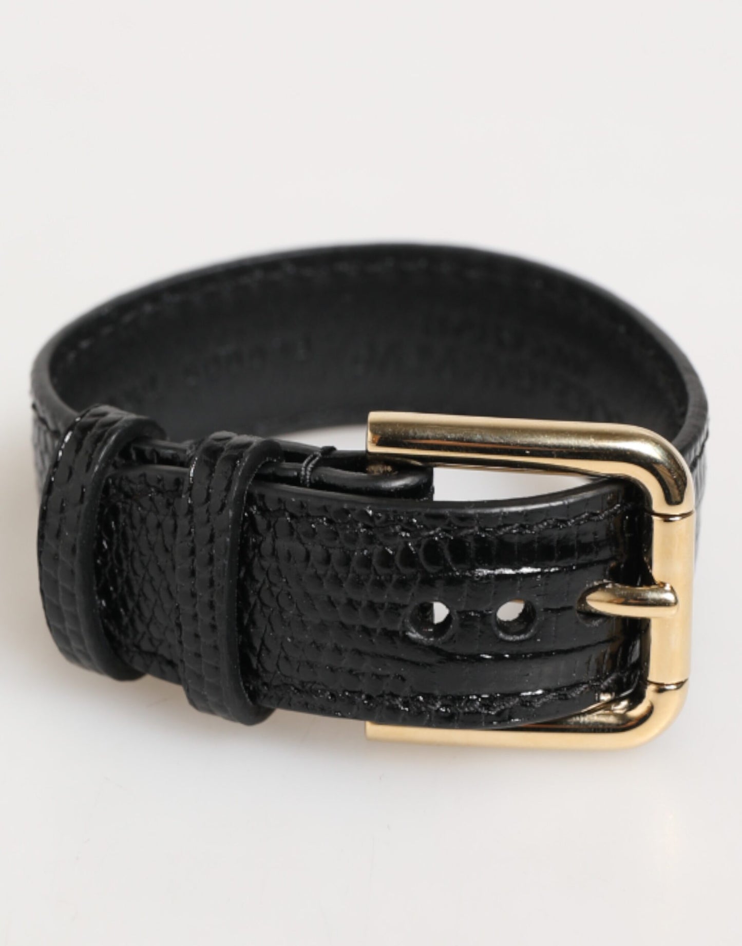 Dolce & Gabbana Black Embossed Leather Gold Buckle Belt Strap Bracelet