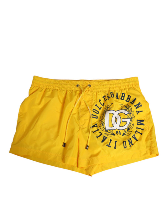 Dolce & Gabbana Yellow Nylon Logo Print Men Boxer Short Swimwear