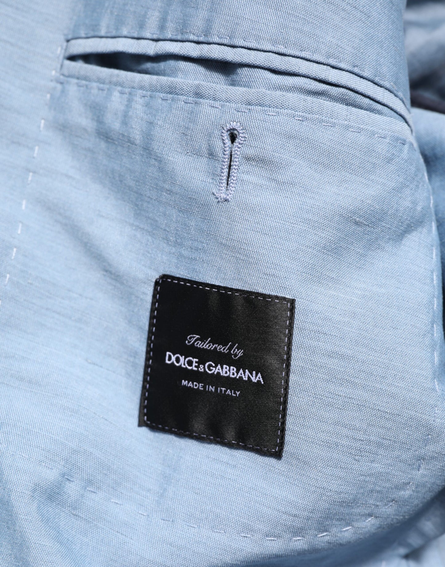 Dolce & Gabbana Light Blue Linen Double Breasted Men Jacket Blazer