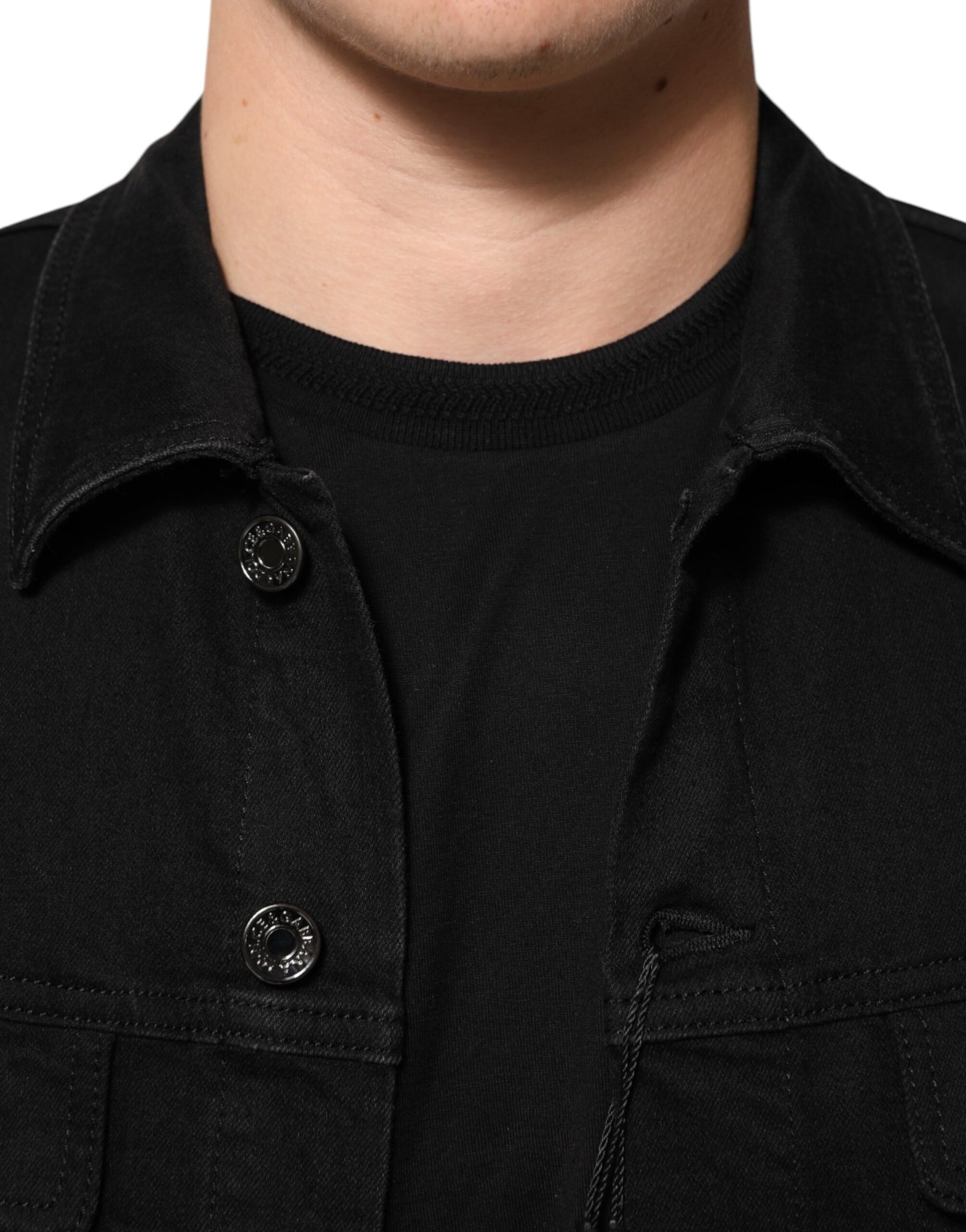 Dolce & Gabbana Black Cotton Denim Stretch Button Up Jacket