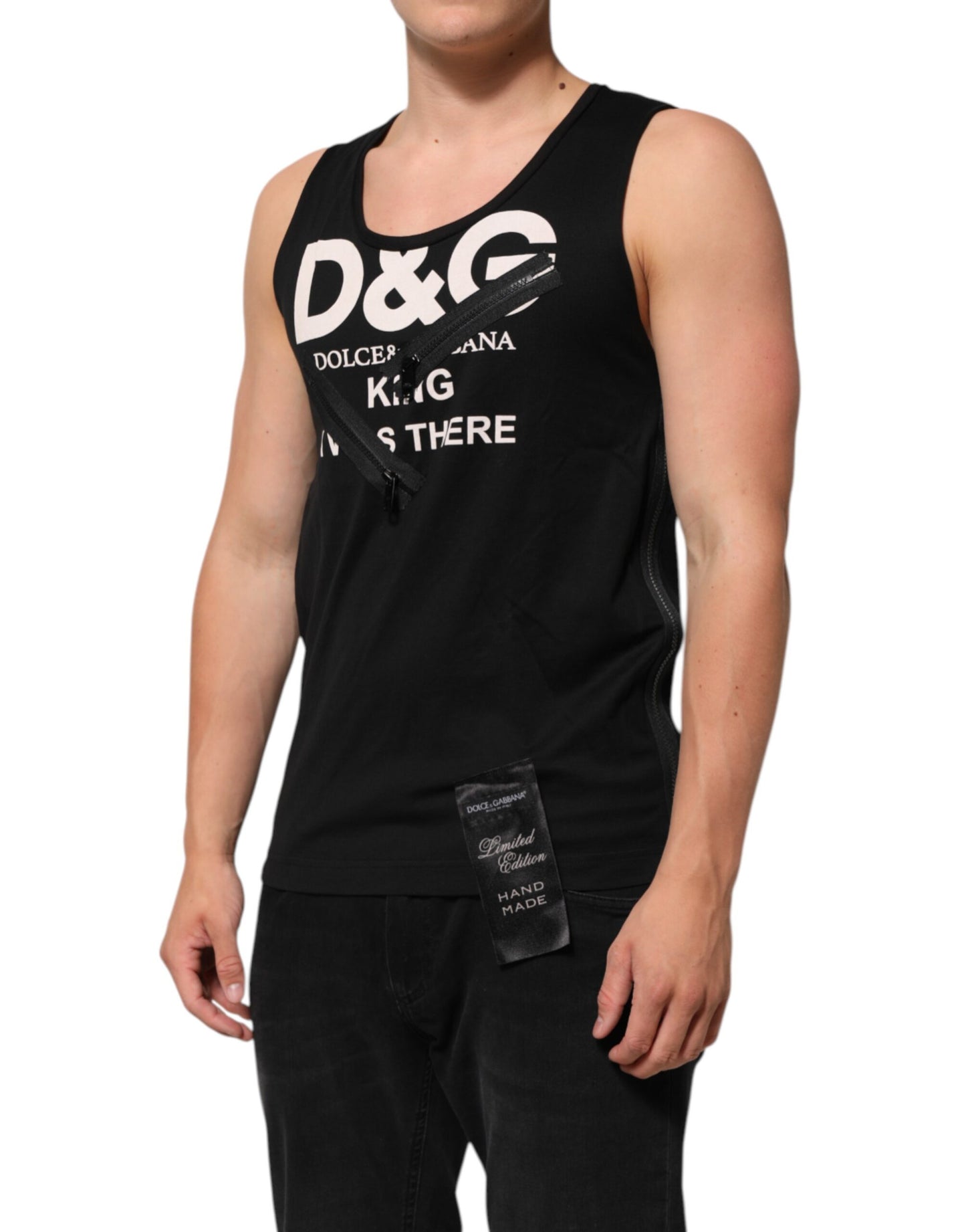 Dolce & Gabbana Black Cotton Sleeveless Tank Top DG Logo Men T-shirt