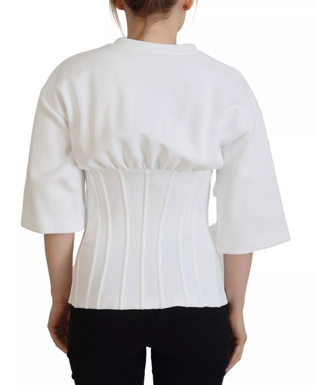 Dolce & Gabbana White Cotton Corset Stretch Top  T-shirt