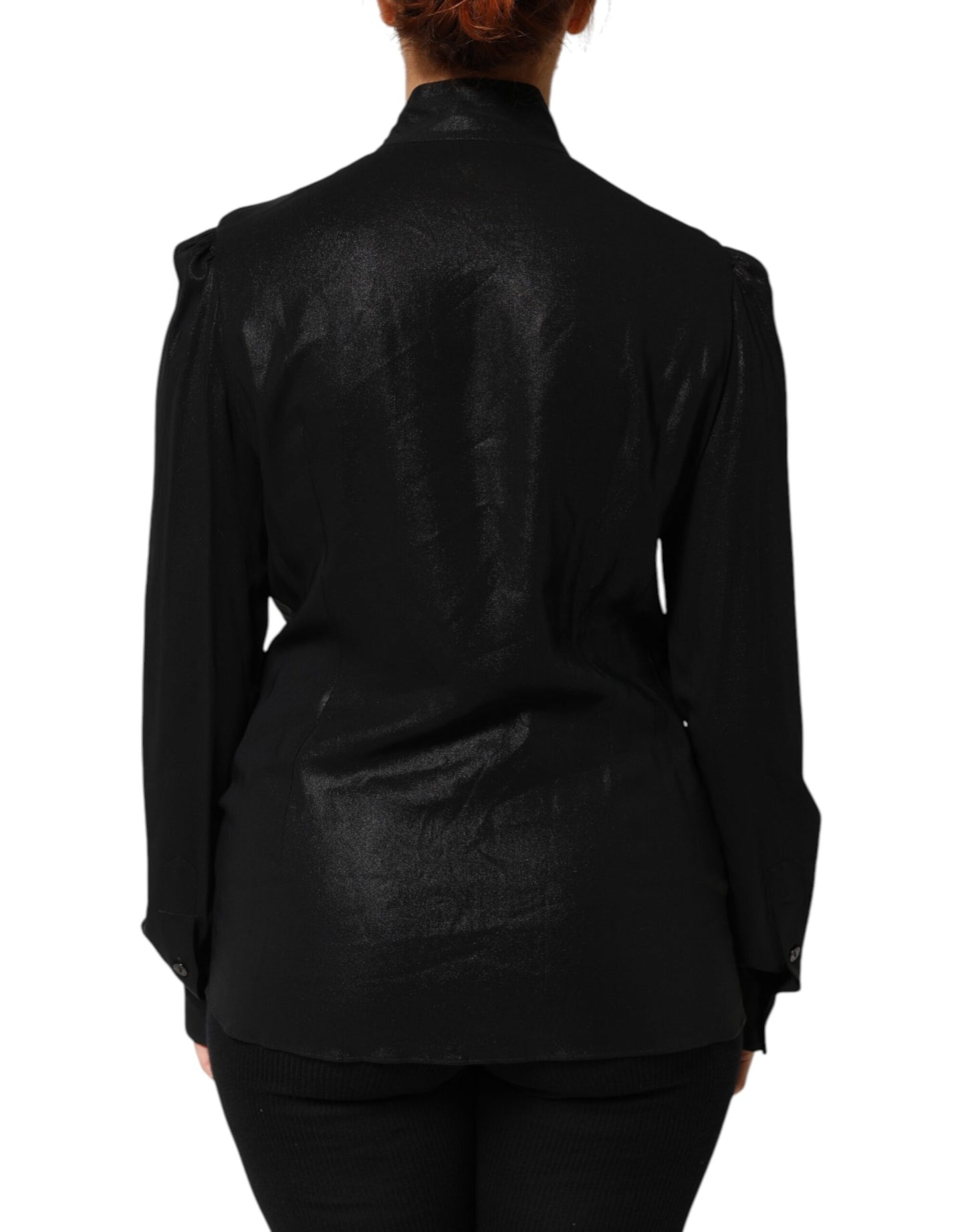 Dolce & Gabbana Black Viscose Long Sleeve Tie Neck Blouse Top