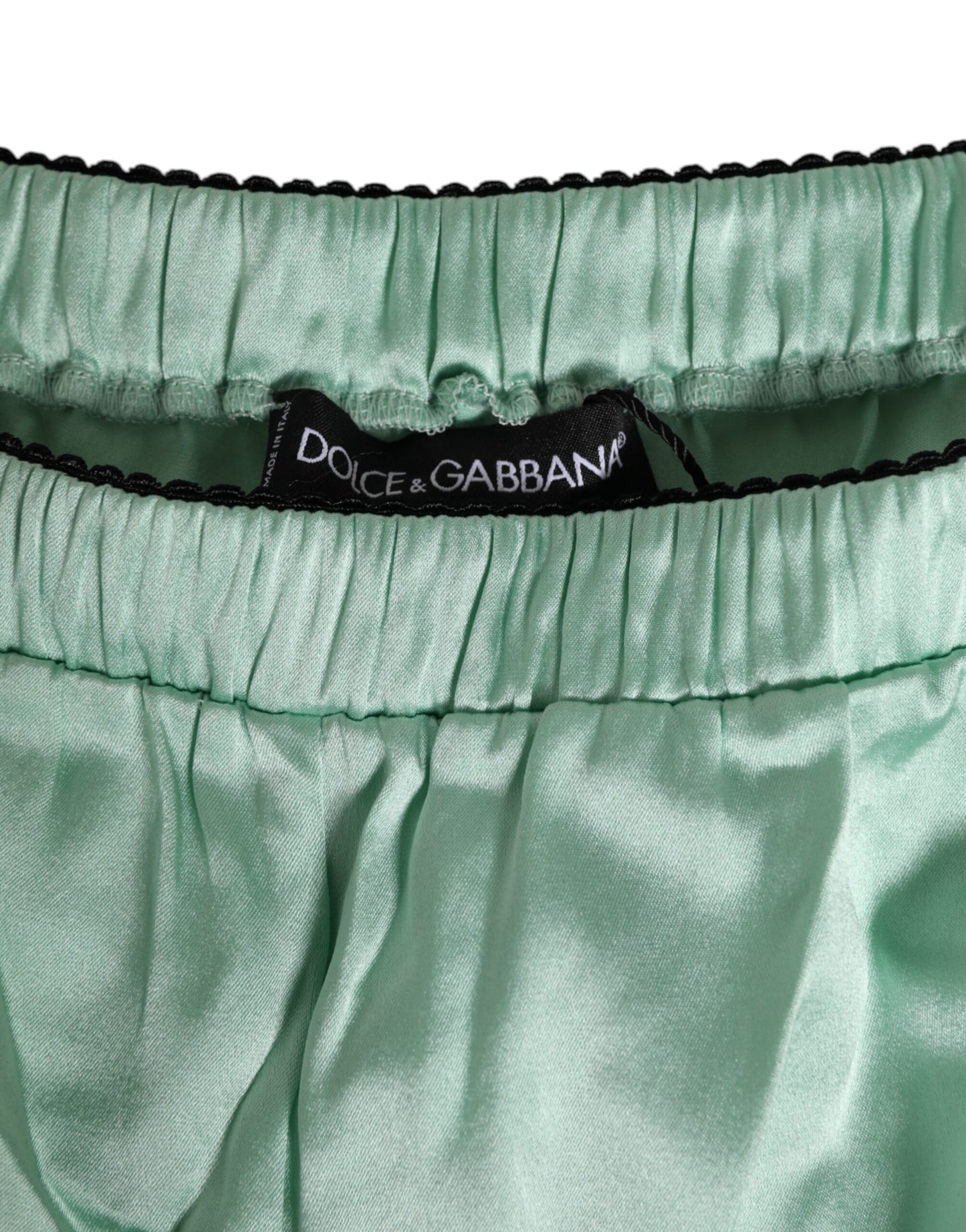 Dolce & Gabbana Water Green Satin Black Lace Trim Underwear