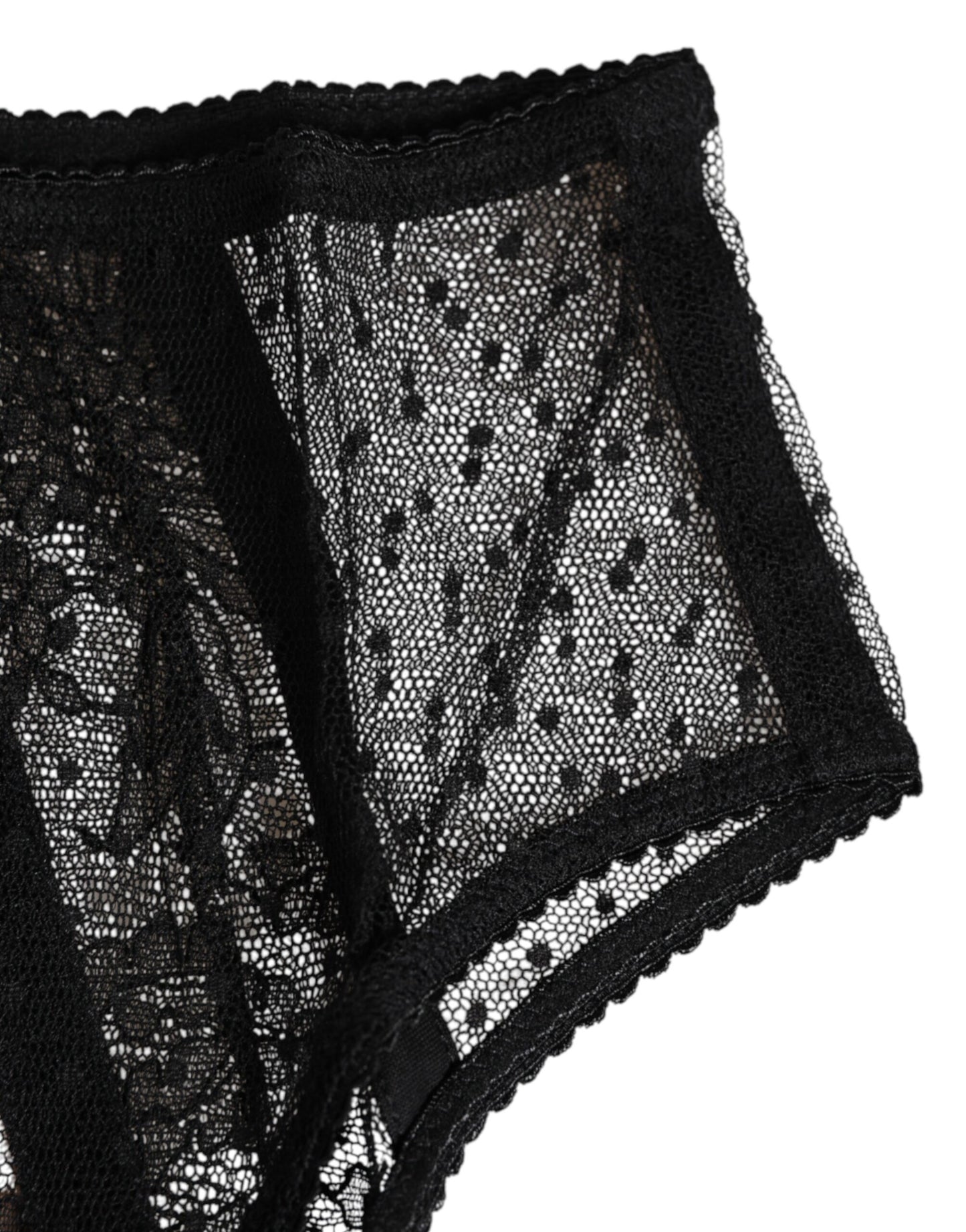 Dolce & Gabbana Black Floral Lace Sheer Mesh High Waist Underwear