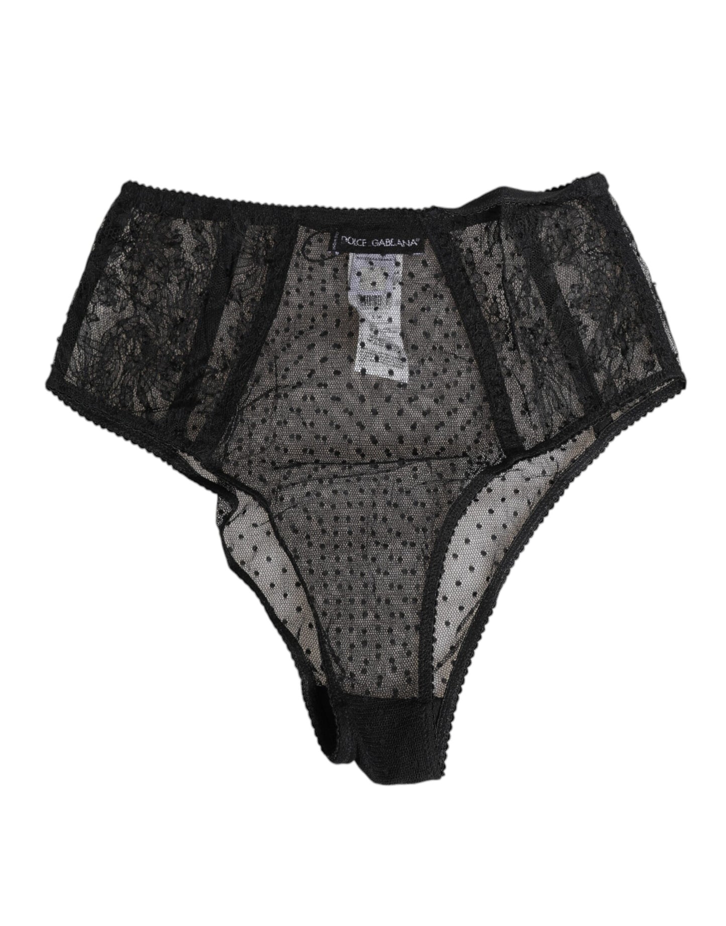 Dolce & Gabbana Black Lace Polka Dot Mesh High Waist Underwear