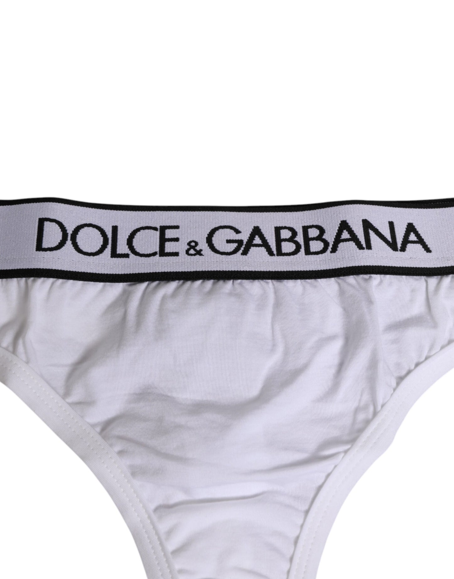 Dolce & Gabbana White Logo Waistband Modal Cotton Thong  Underwear