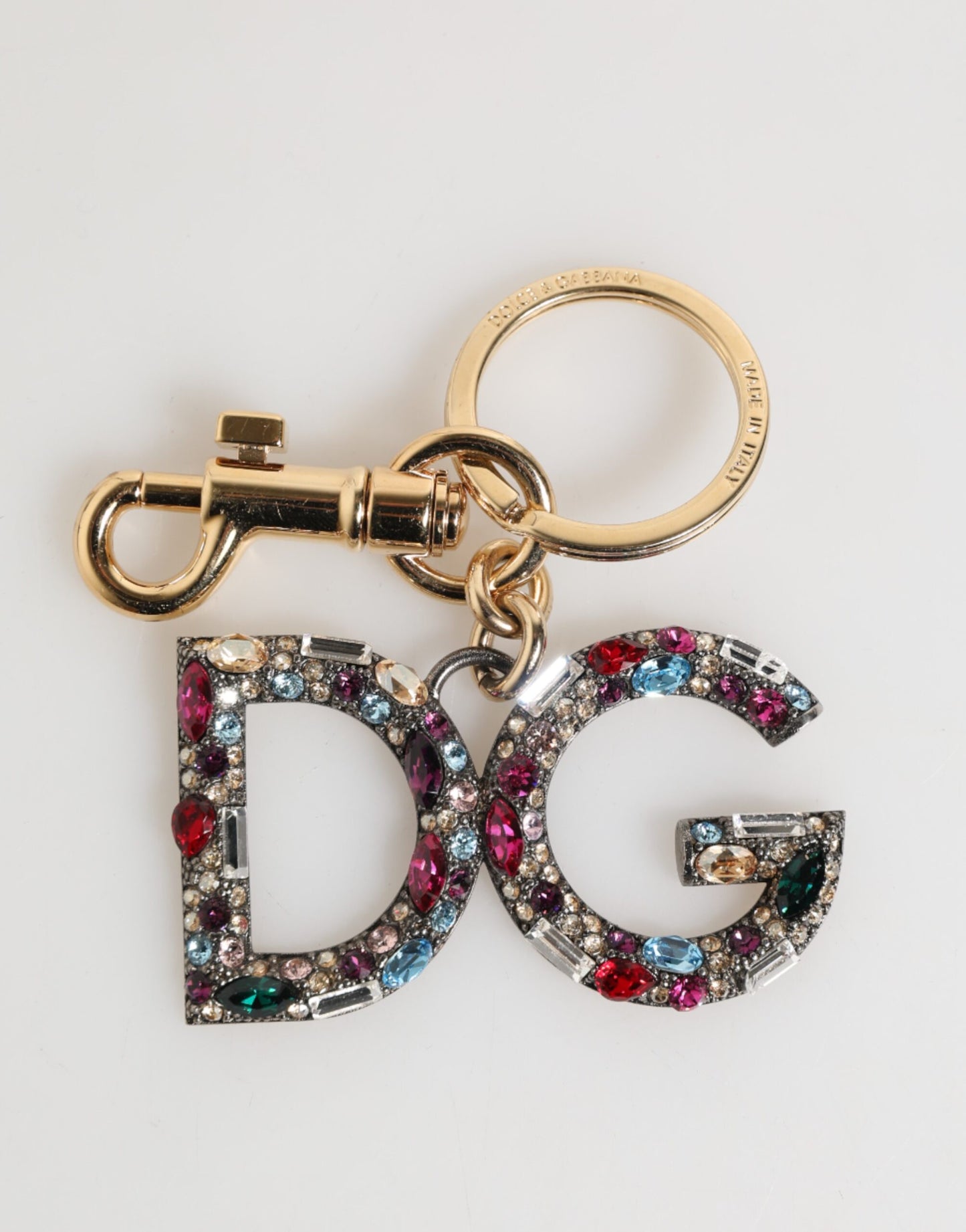 Dolce & Gabbana Multicolor Crystal DG Logo Gold Keychain Charm Keyring