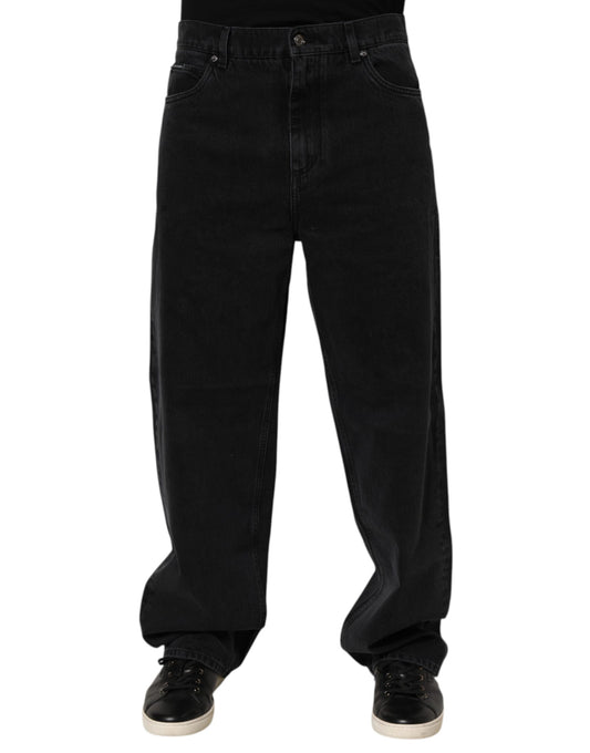 Dolce & Gabbana Black Denim Wide Leg Relaxed Fit Pants Jeans