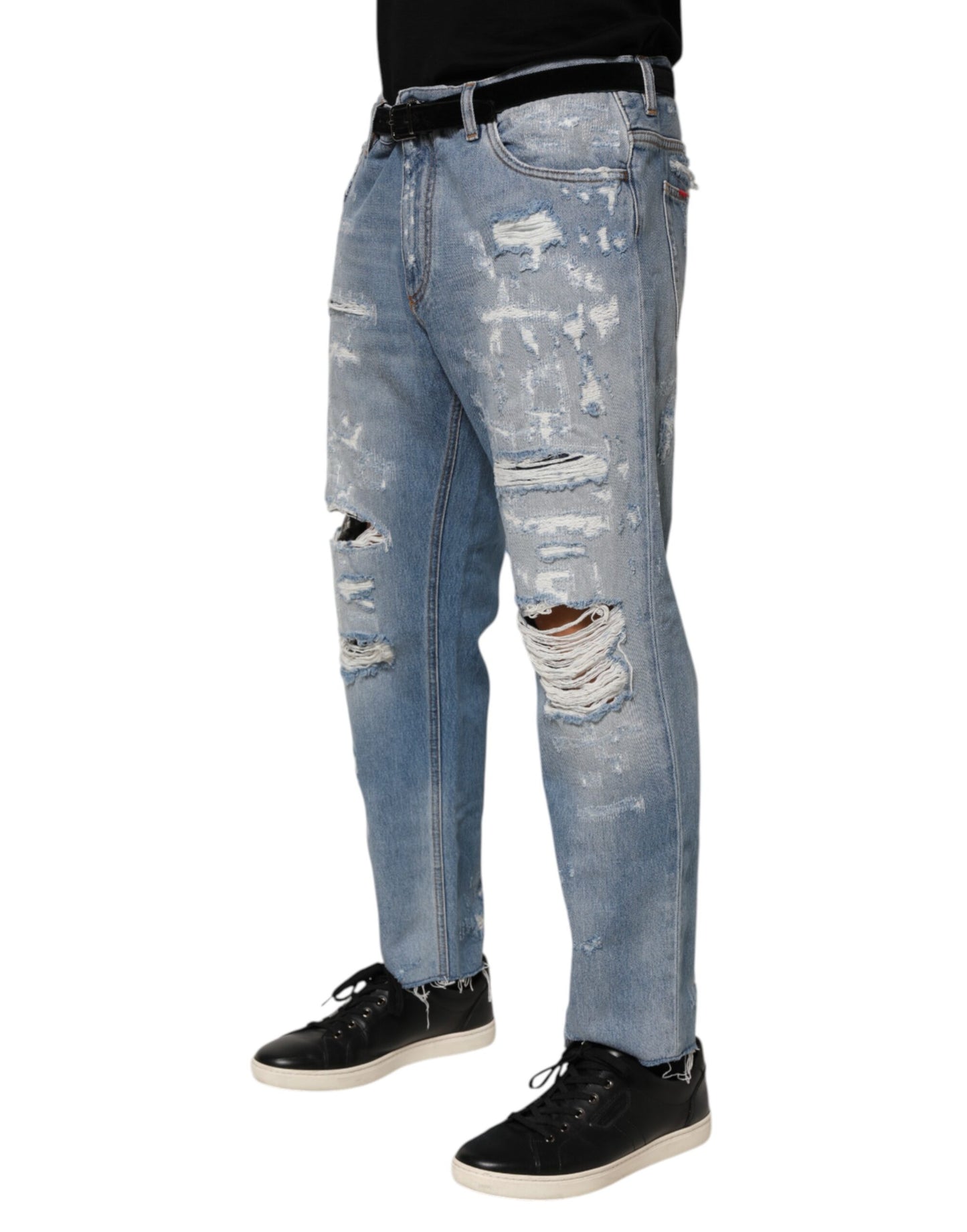 Dolce & Gabbana Blue Distressed Ripped Denim Pants Jeans