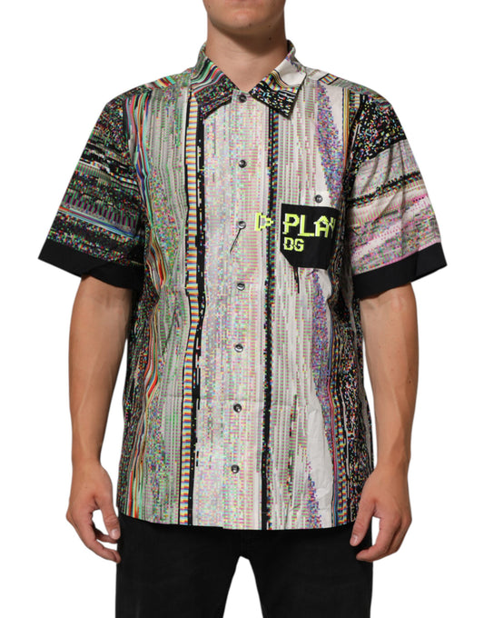 Dolce & Gabbana Multicolor Graphic Collared Casual Shirt