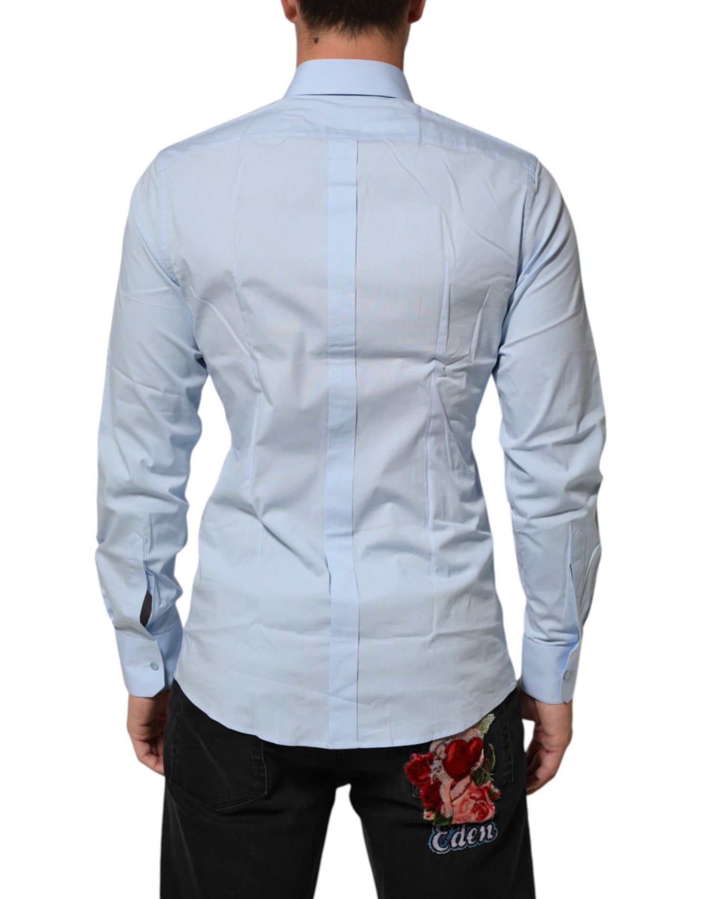 Dolce & Gabbana Light Blue Cotton GOLD Formal Men Dress Shirt