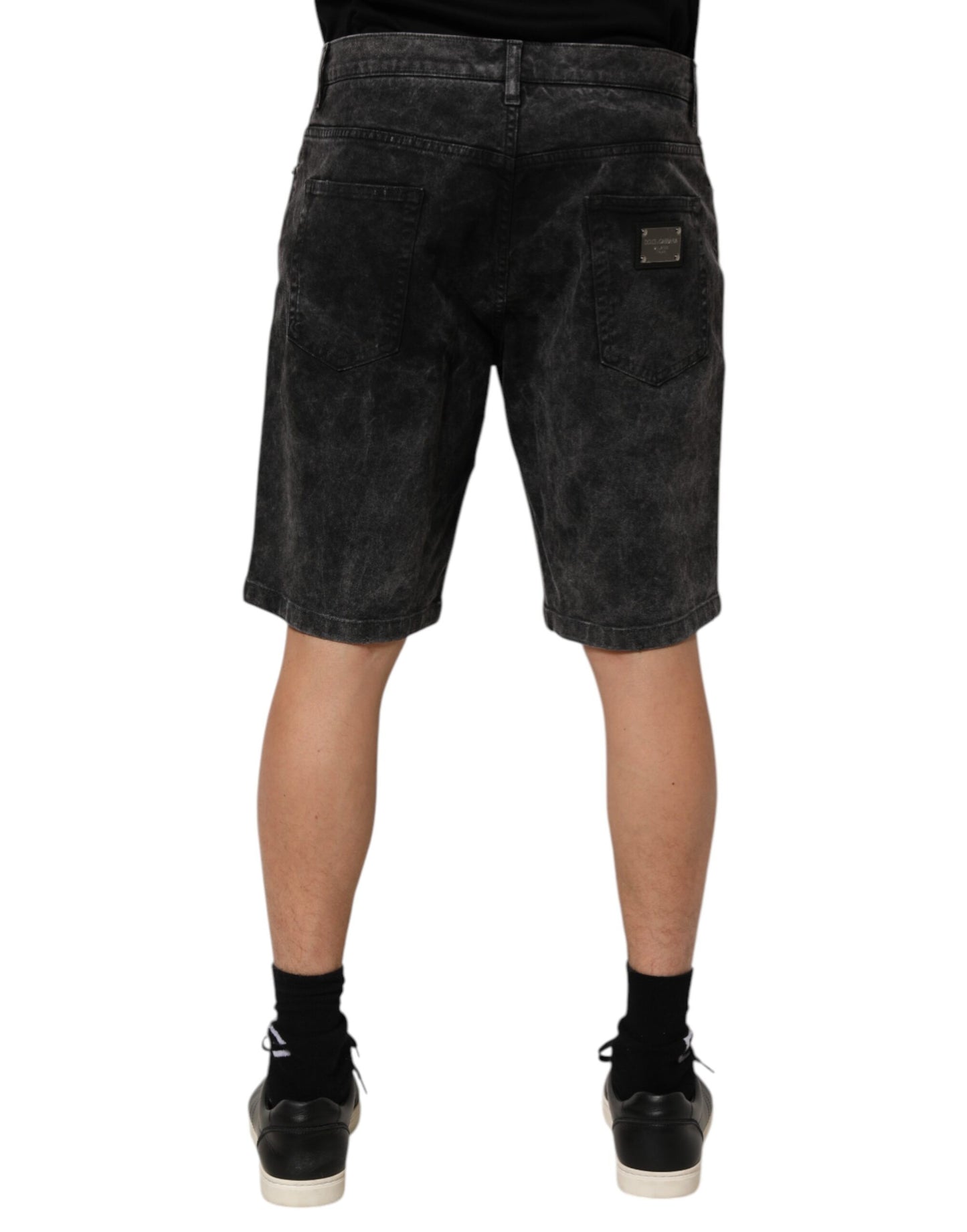 Dolce & Gabbana Black Cotton Mid Waist Denim Men Bermuda Short