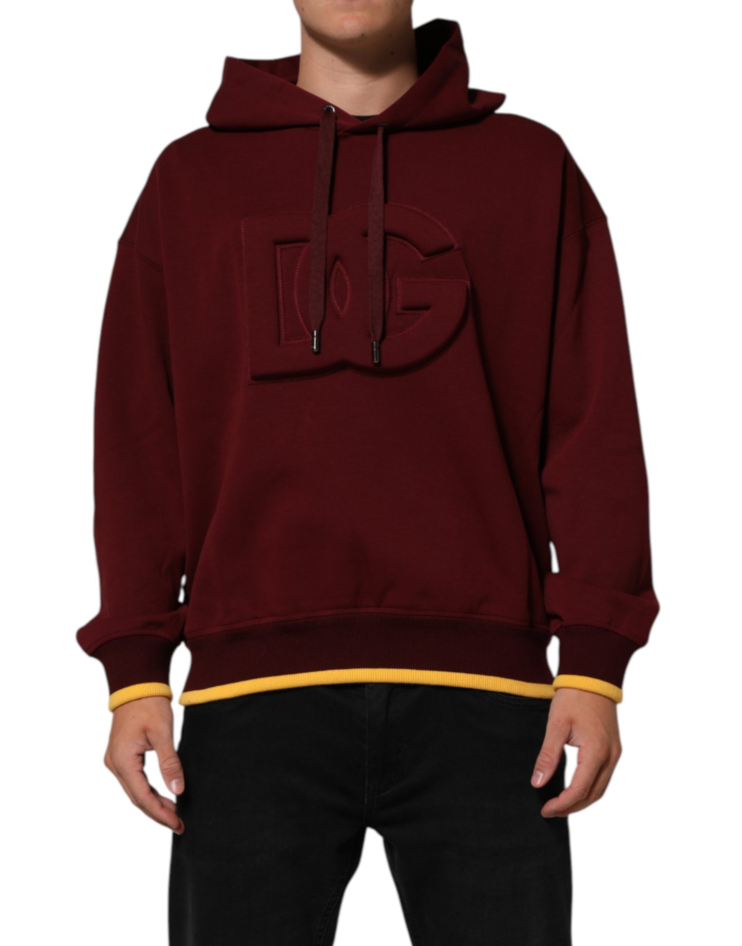 Dolce & Gabbana Maroon Embossed Logo Hooded Sweatshirt Sweater