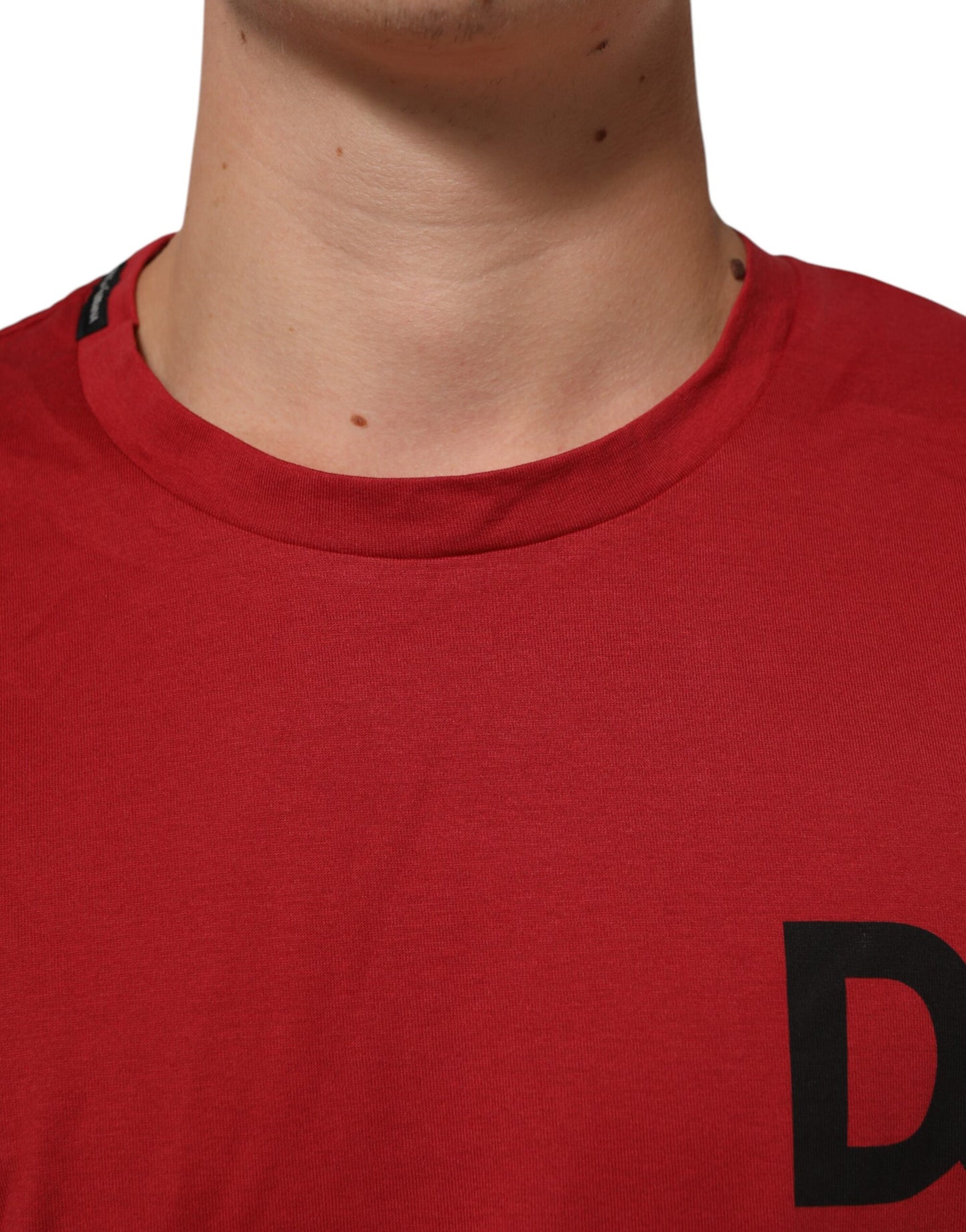 Dolce & Gabbana Red Logo Print Cotton Short Sleeve T-shirt