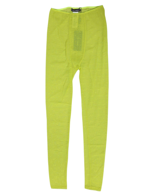 Dolce & Gabbana Neon Green Nylon Logo Lace Leggings Pants Underwear