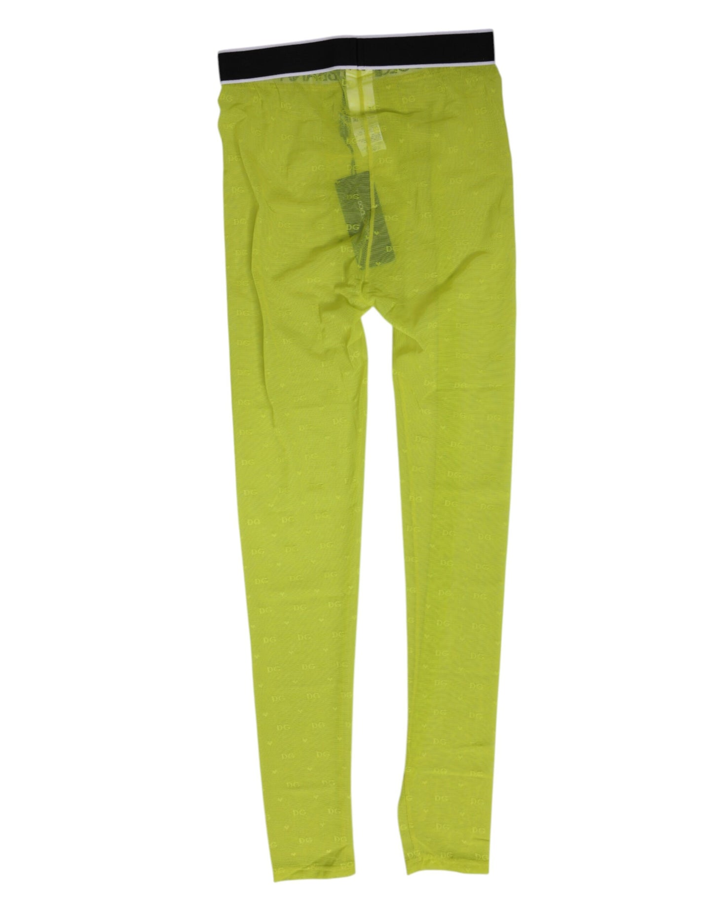 Dolce & Gabbana Neon Green Nylon Logo Lace Leggings Pants Underwear