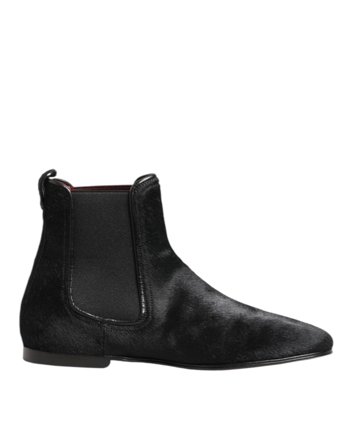Dolce & Gabbana Black Leather Fur Men CHELSEA Boots Shoes