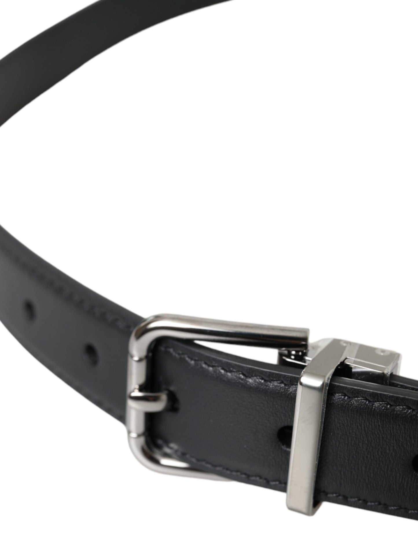 Dolce & Gabbana Black Leather Silver Metal Buckle Men Belt