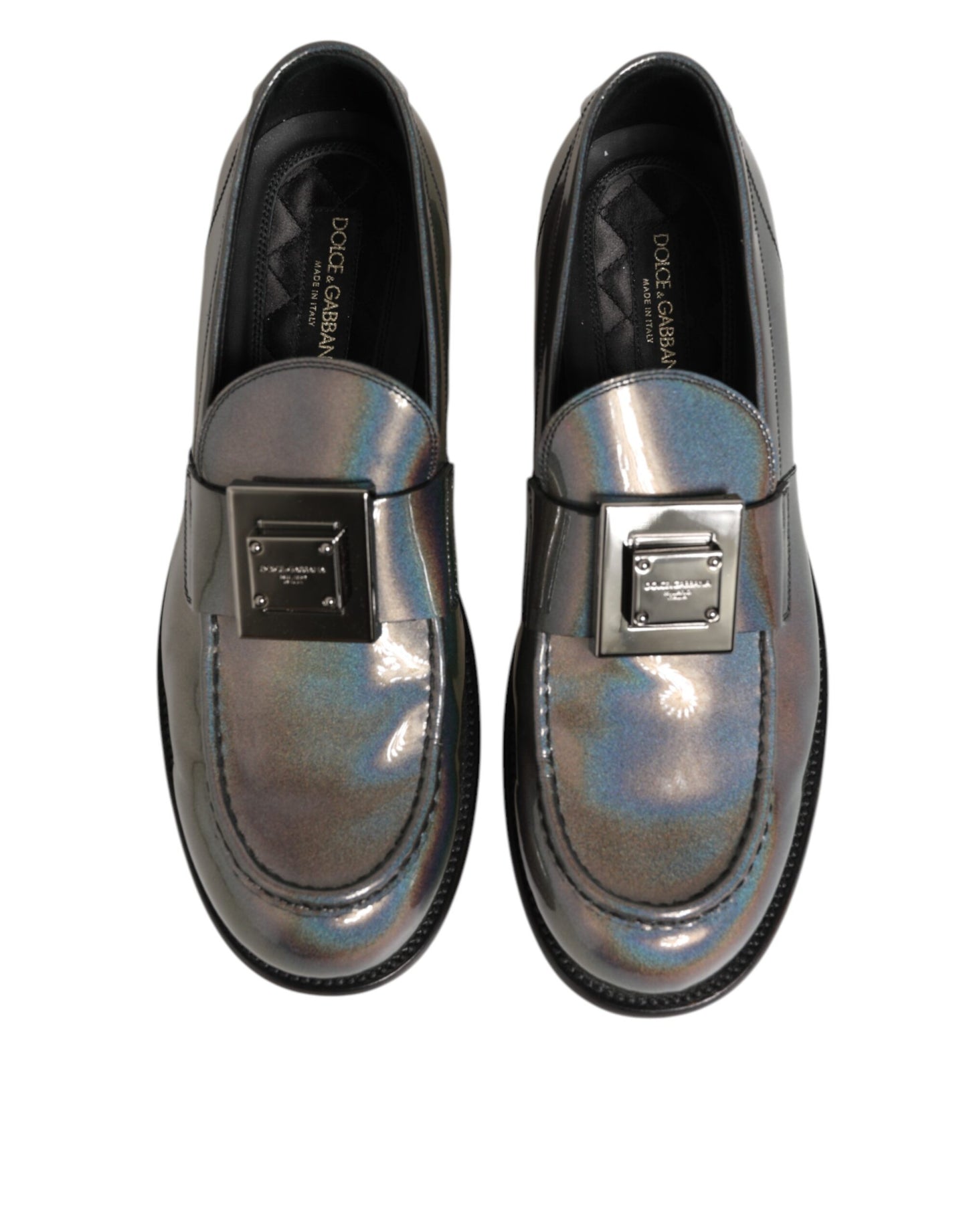 Dolce & Gabbana Metallic Silver Logo Slip On Men Dress Shoes