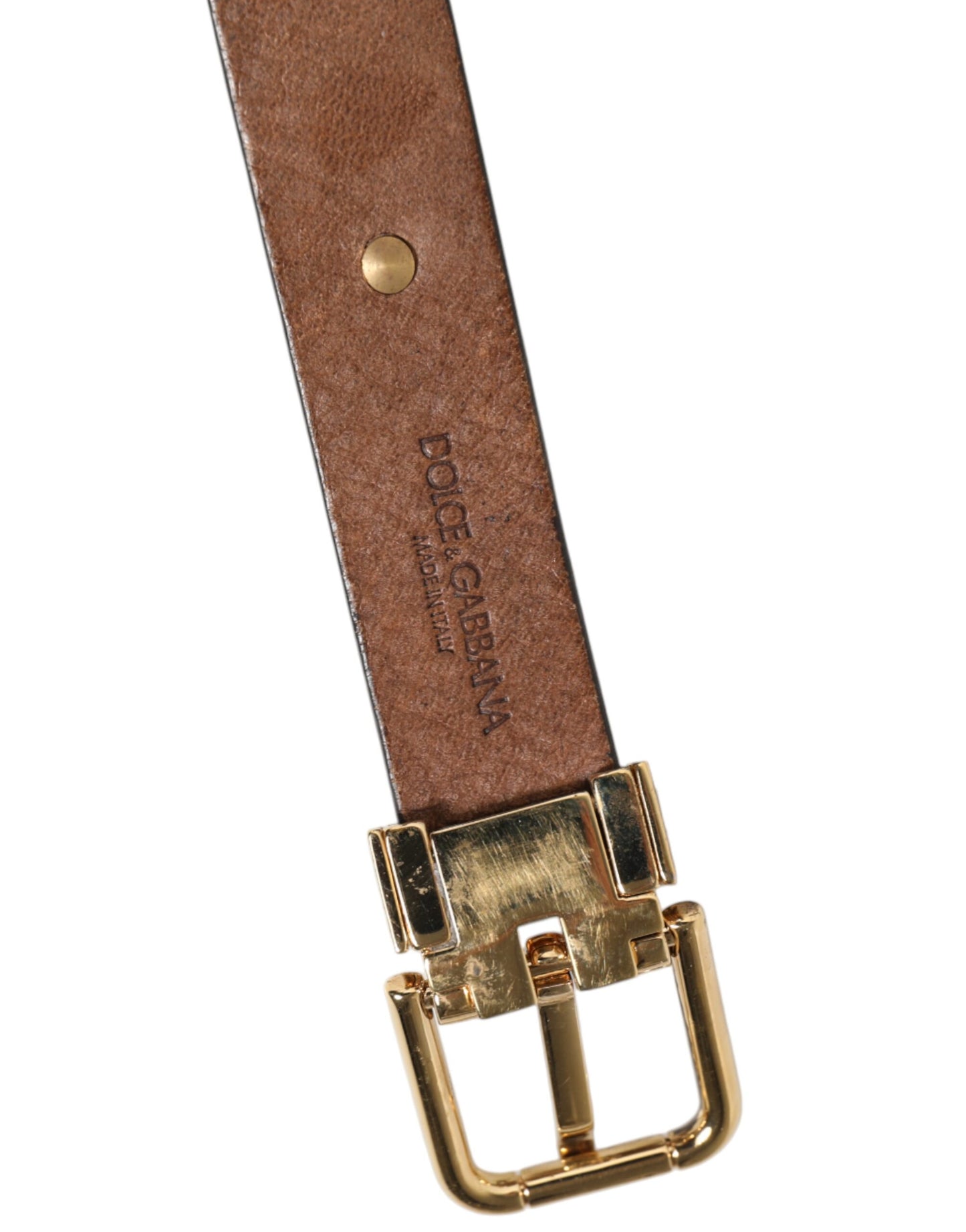 Dolce & Gabbana Brown Leather Gold Silver Coin Buckle Belt