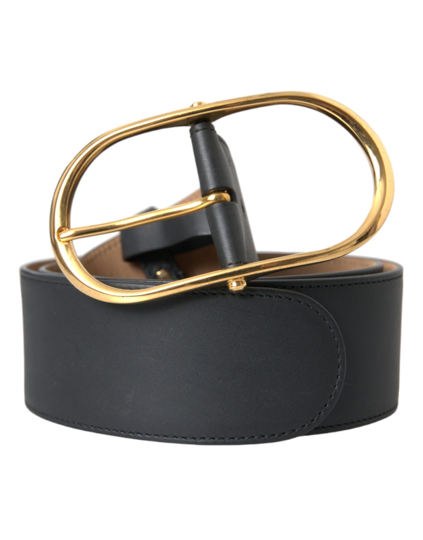 Dolce & Gabbana Black Leather Classic Metal Oval Buckle Belt